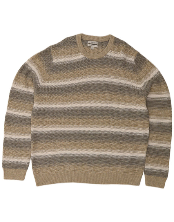 Marks & Spencer Herre Regular Fit Jumper Sweater med rund hals 2XL Beige Stribet