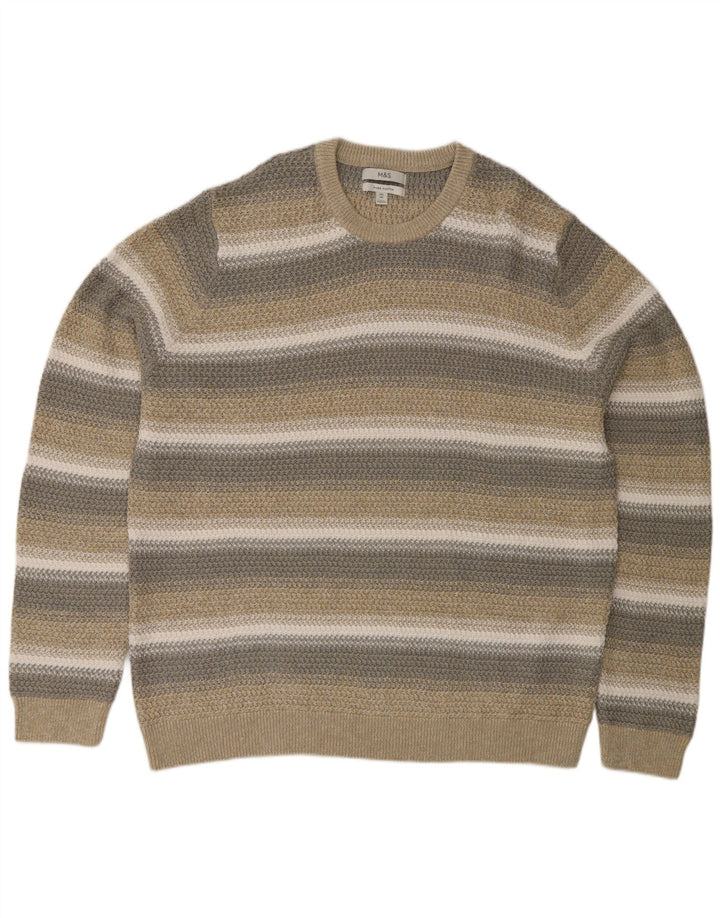 Marks & Spencer Herre Regular Fit Jumper Sweater med rund hals 2XL Beige Stribet