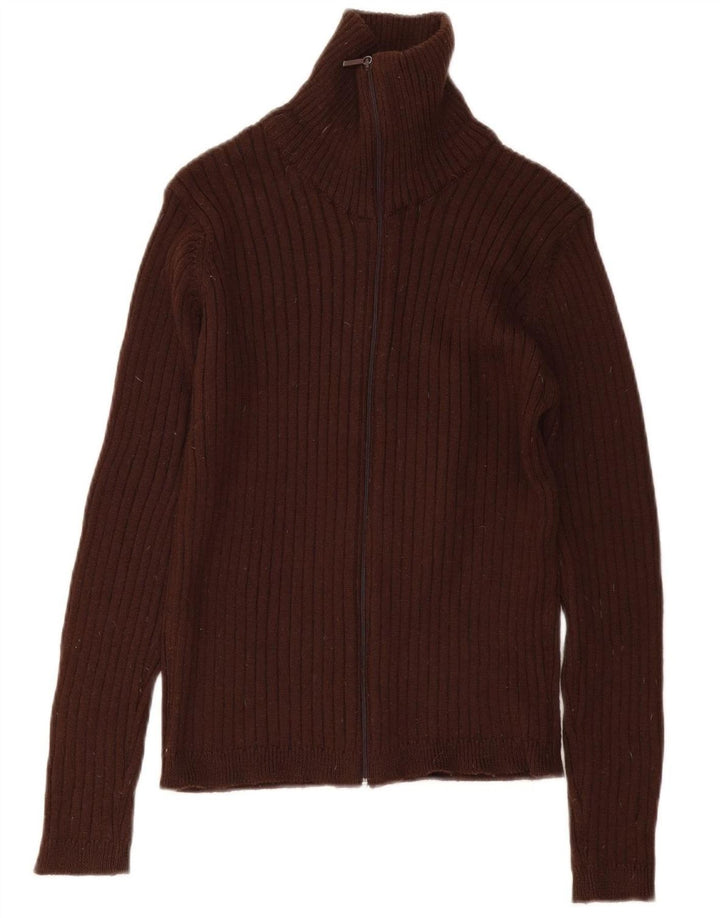 Zara Dame Cardigan Sweater UK 14 Medium Brun Uld