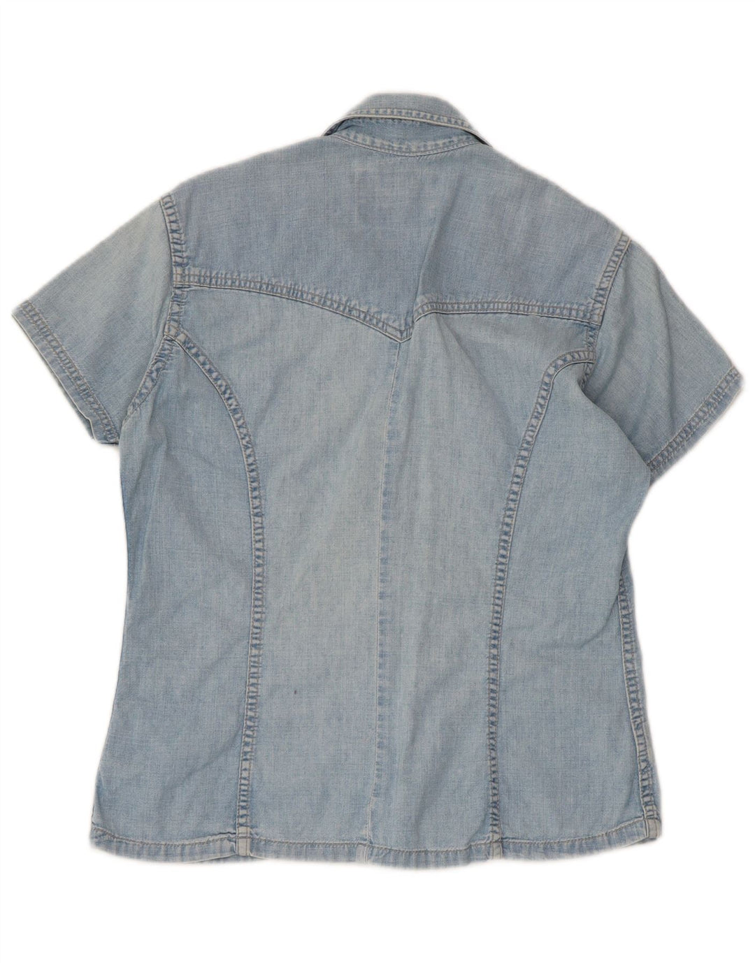 WRANGLER Kortærmet denimskjorte til kvinder UK 10 Small Blue Cotton