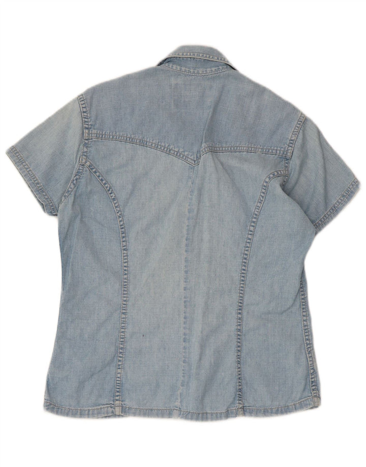 WRANGLER Kortærmet denimskjorte til kvinder UK 10 Small Blue Cotton