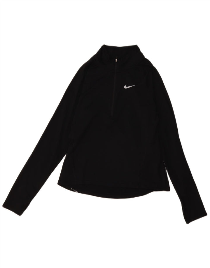 Nike Dame Dri Fit Pullover med lynlås-hals Træningsdragt Top UK 10 Lille Sort