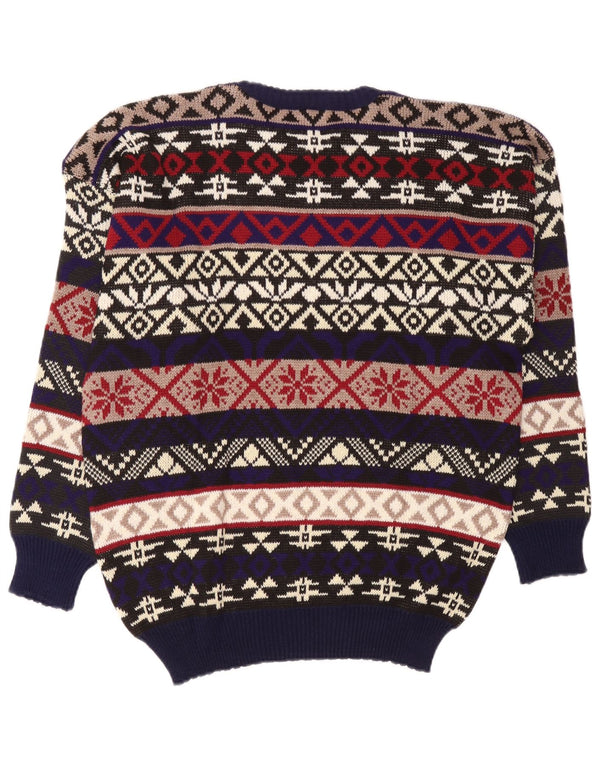 Vintage herre rund hals sweater stor flerfarvet Fair Isle akryl
