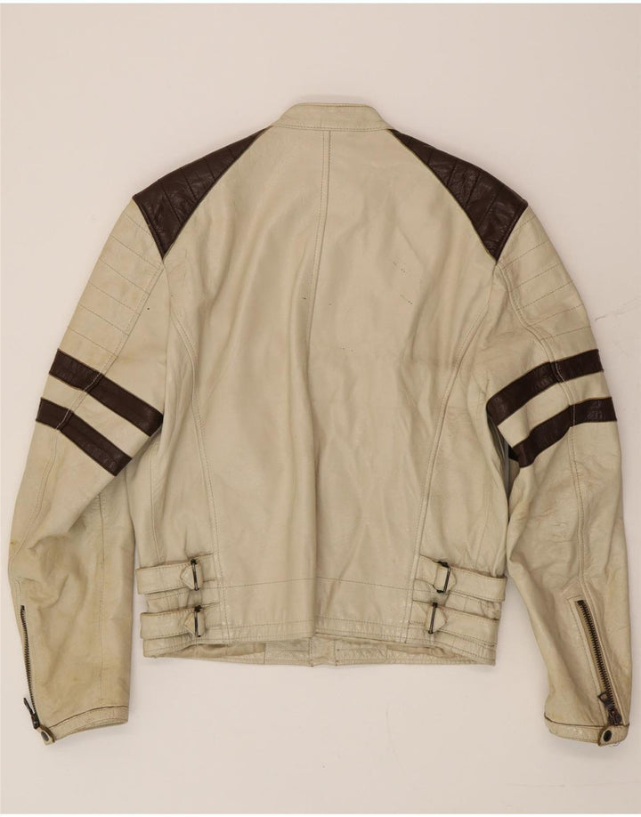 Gas Herre Læder Racer Jacket UK 40 Large Beige Colourblock