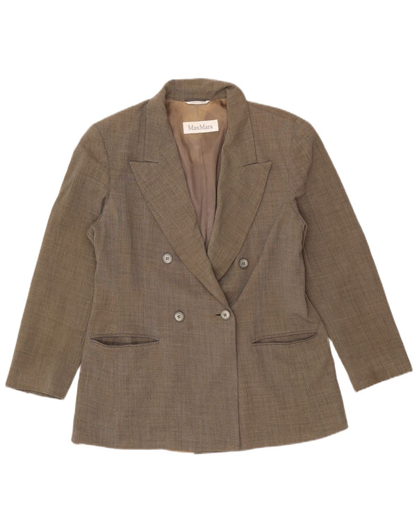 Max Mara Dame Dobbeltradet Blazer Jacket UK 16 Large Khaki Virgin Wool