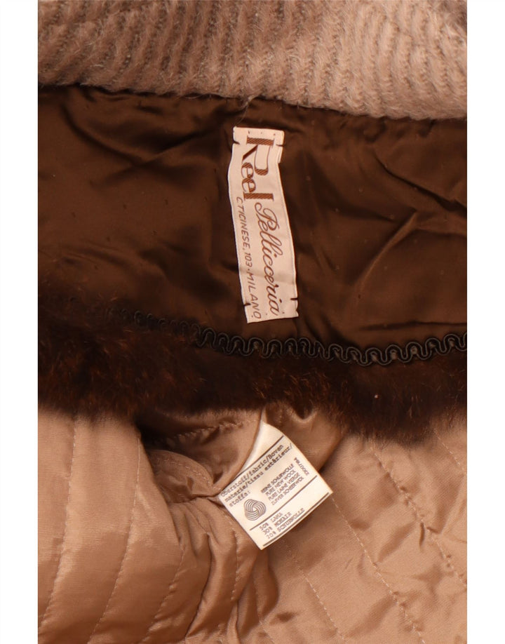 PELLICCERIA Dame Overfrakke UK 14 Stor Beige Stribet Ny Uld