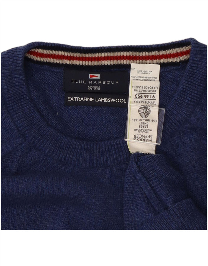 MARKS & SPENCER Herre Blue Harbor Crew Neck trøje Sweater Large Blue Wool