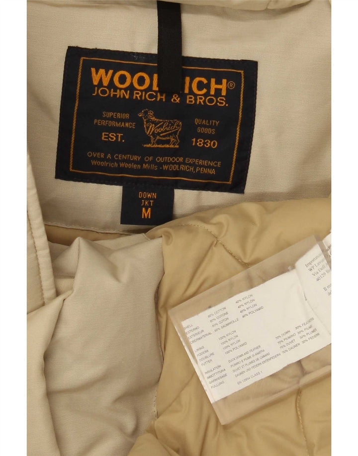 Woolrich Dame Hætte Polstret Frakke UK 14 Medium Beige Bomuld