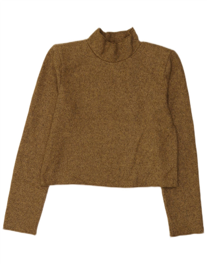 Zara Womens Crop Top Langærmet UK 10 Small Green Flecked Polyester