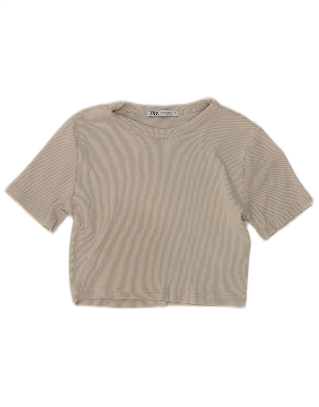 Zara Womens Distressed Crop T-Shirt Top UK 12 Medium Grey Bomuld