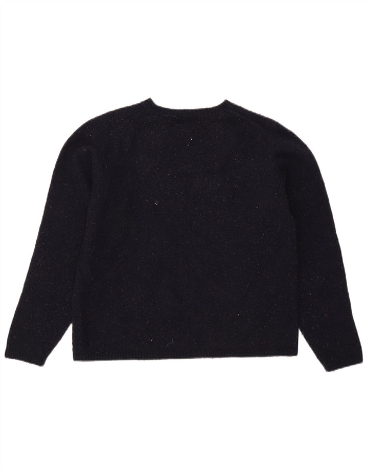 L.L.Bean Dame Boat Neck Jumper Sweater UK 12 Medium Navy Blue Wool