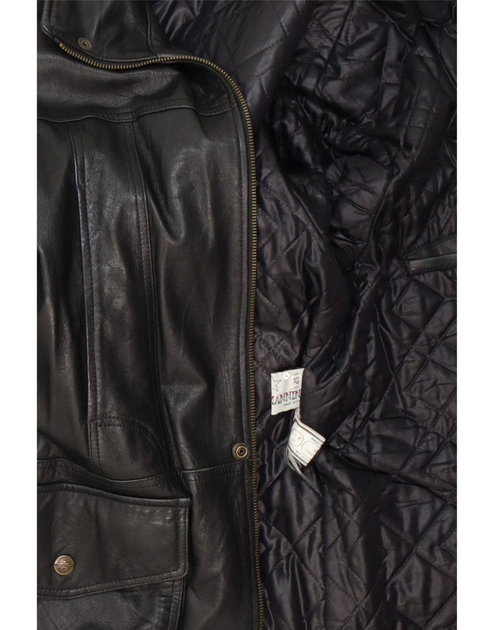 VINTAGE Mens Leather Coat IT 52 Large Black Leather Vintage Vintage and Second-Hand Vintage from Messina Hembry 