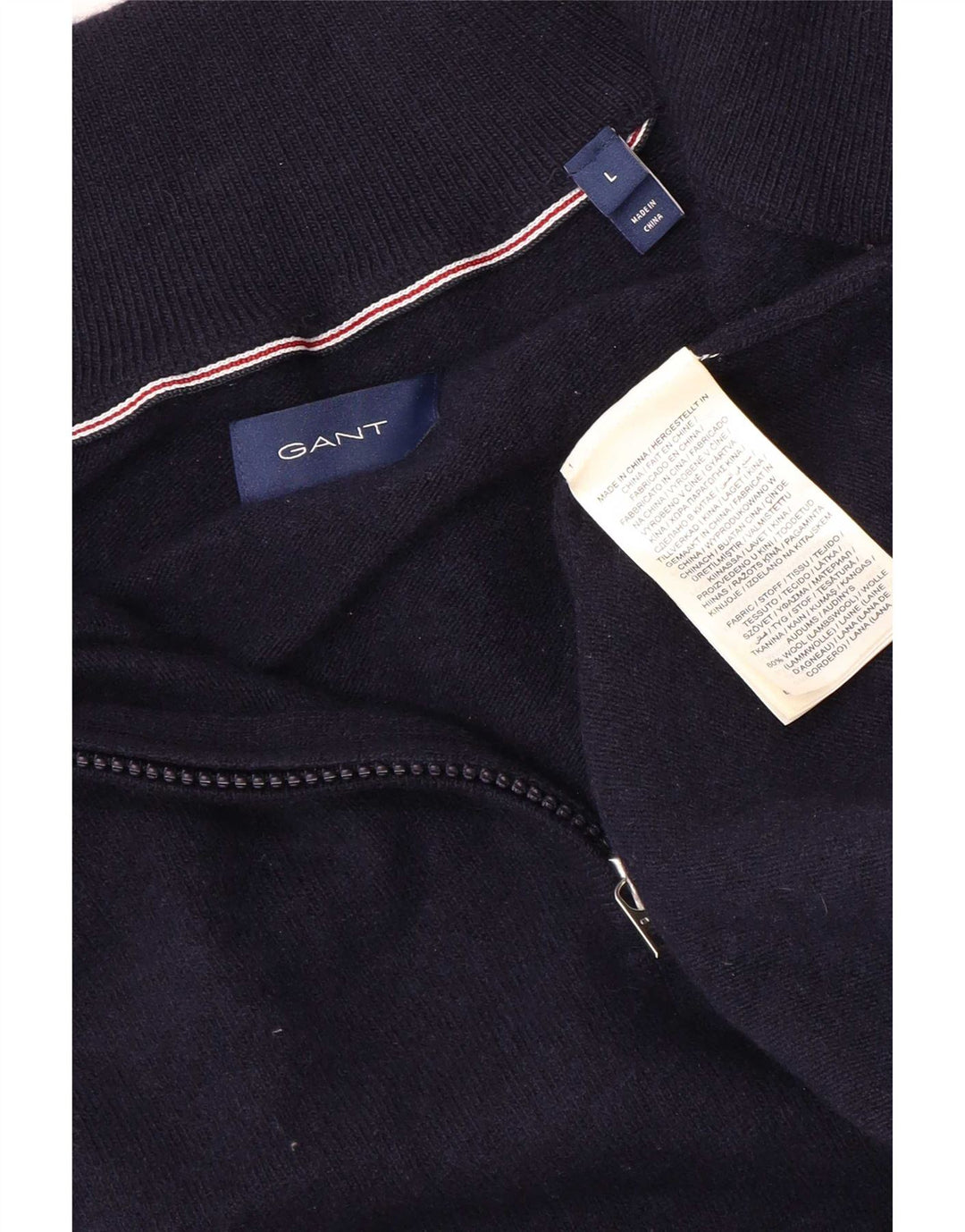 Gant Herre Zip Neck Jumper Sweater Large Navy Blue Uld