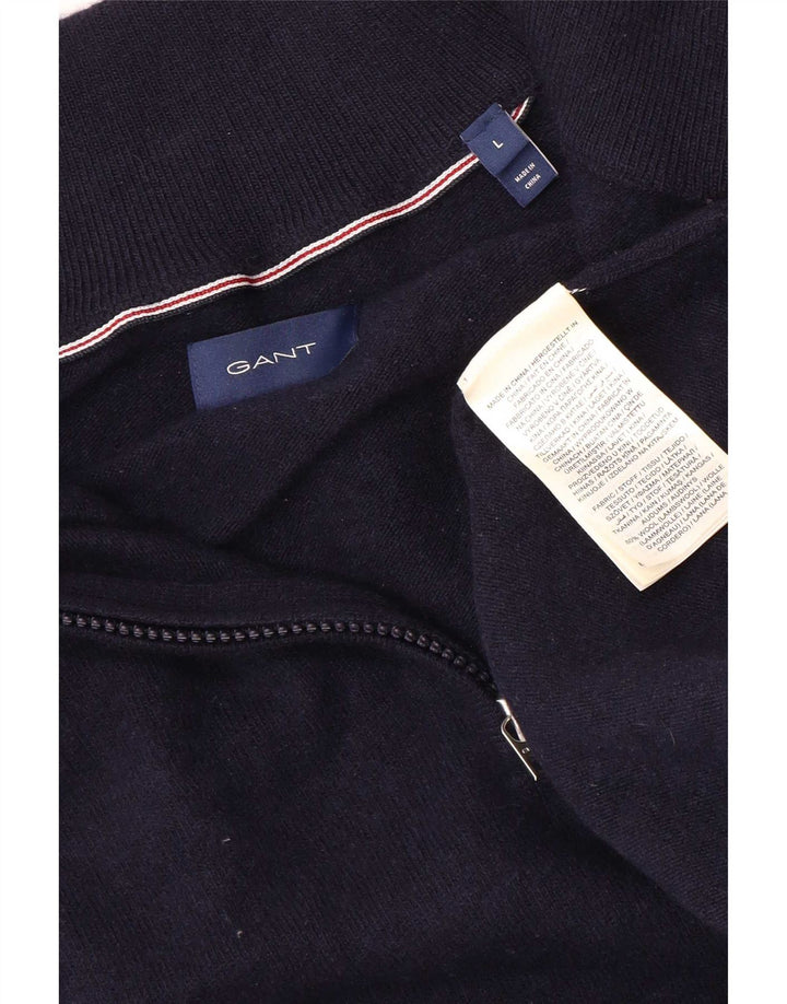 Gant Herre Zip Neck Jumper Sweater Large Navy Blue Uld