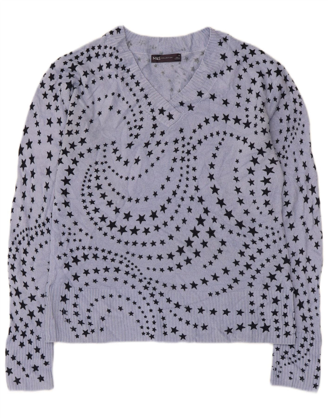 Marks & Spencer Dame abstrakt mønster V-hals sweater UK 10 Small B
