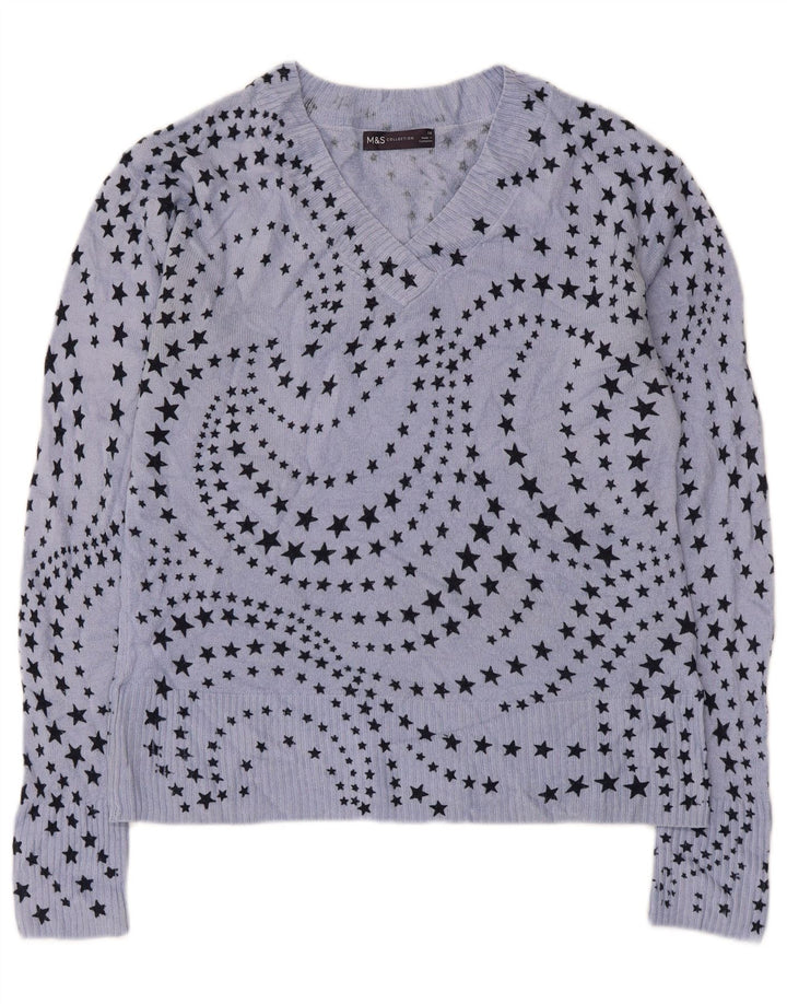 Marks & Spencer Dame abstrakt mønster V-hals sweater UK 10 Small B