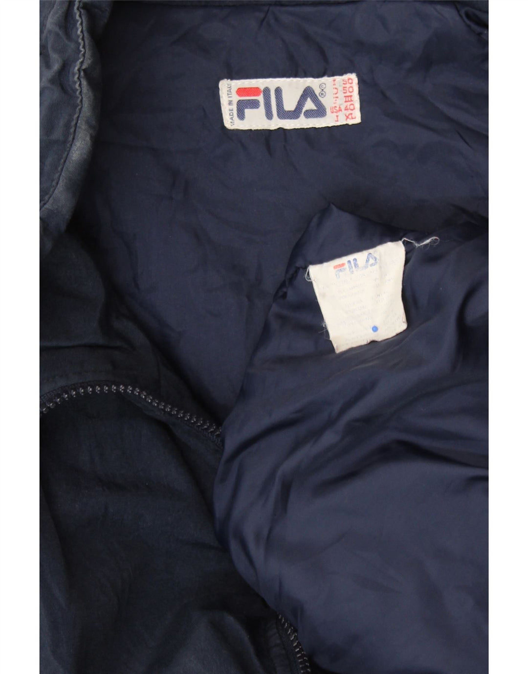 FILA Herre Magic Line polstret jakke UK 42 XL Navy Blue Colourblock