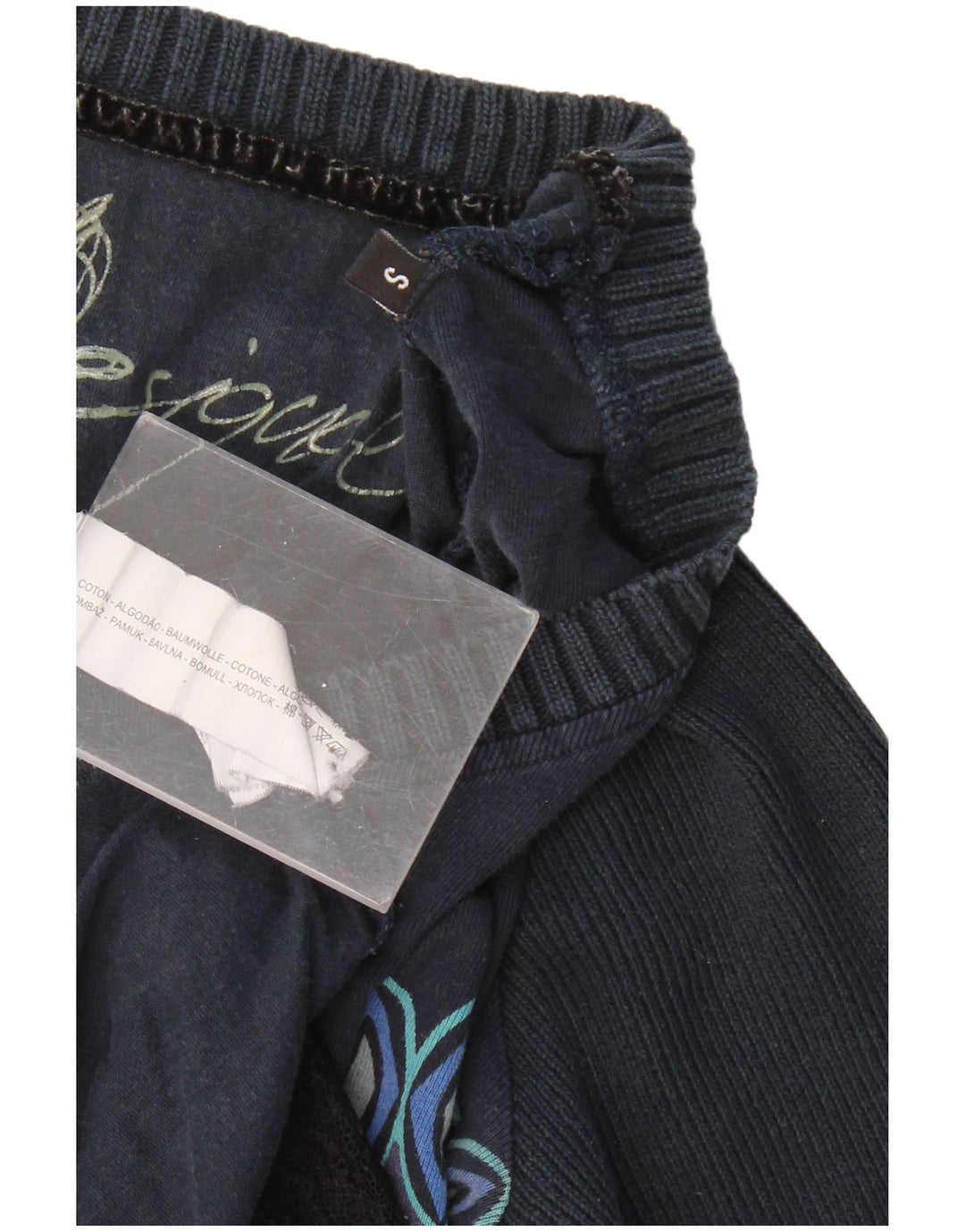 DESIGUAL Dame grafisk V-hals sweater UK 8 Small Navy Blue Floral