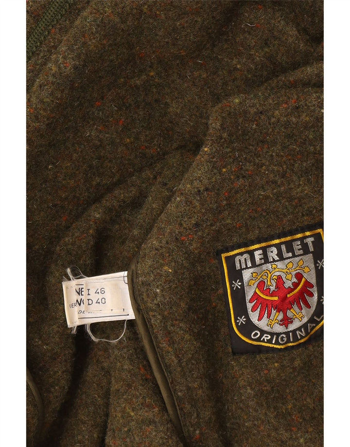 Merlet Dame Hætte Oversized Overfrakke IT 46 Stor Khaki Flecked Uld