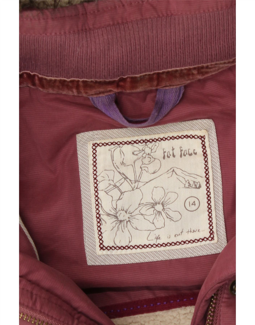 Fat Face Dame Hætte Polstret Gilet UK 14 Large Burgundy Polyester