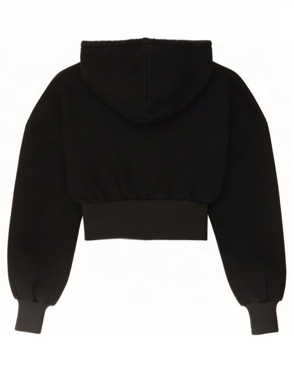 Zara Dame Crop Hoodie Jumper UK 8 Small Black