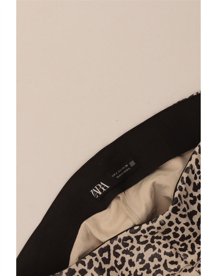 Zara Womens Leggings UK 8 Small Beige Animal Print