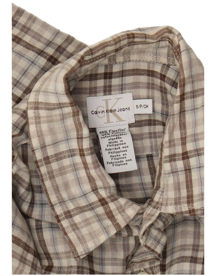 Calvin Klein Kortærmet Herreskjorte Lille Beige Ternet hør