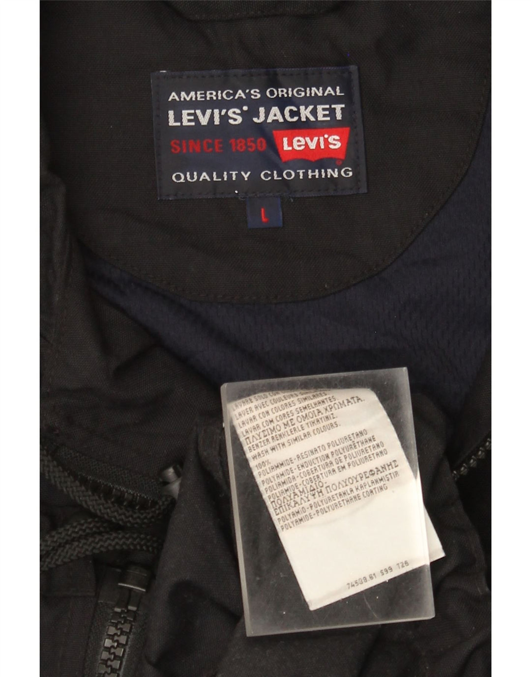 Levi's Regnjakke med hætte til mænd UK 40 Stor sort polyamid