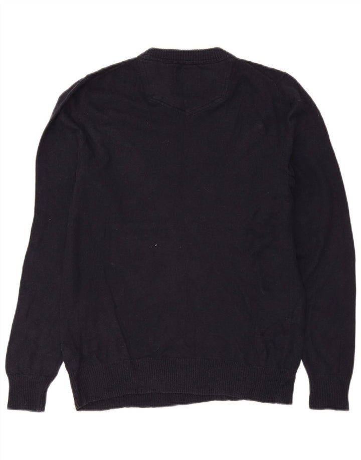 Fedt ansigt herre V-hals sweater lille marineblå bomuld