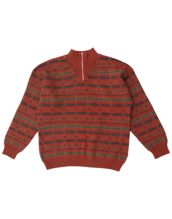 Mexx Herre Zip Neck Jumper Sweater Large Maroon Fair Isle