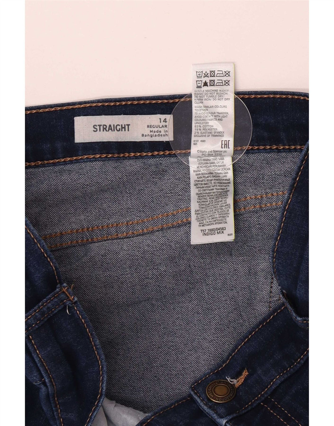 Marks & Spencer Dame Straight Jeans UK 14 Medium W30 L29 Marineblå Bomuld