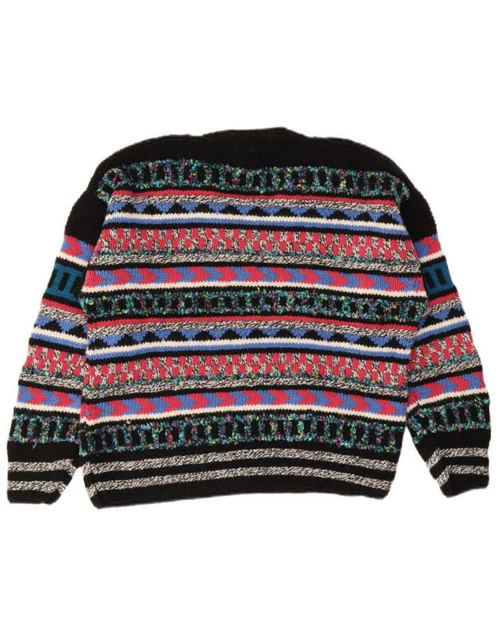 Vintage Dame V-hals Jumper Sweater UK 12 Medium Flerfarvet Geometrisk