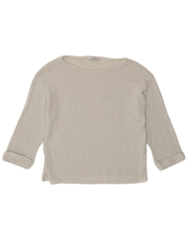 Zara Womens Top 3/4 Sleeve UK 12 Medium White Cotton