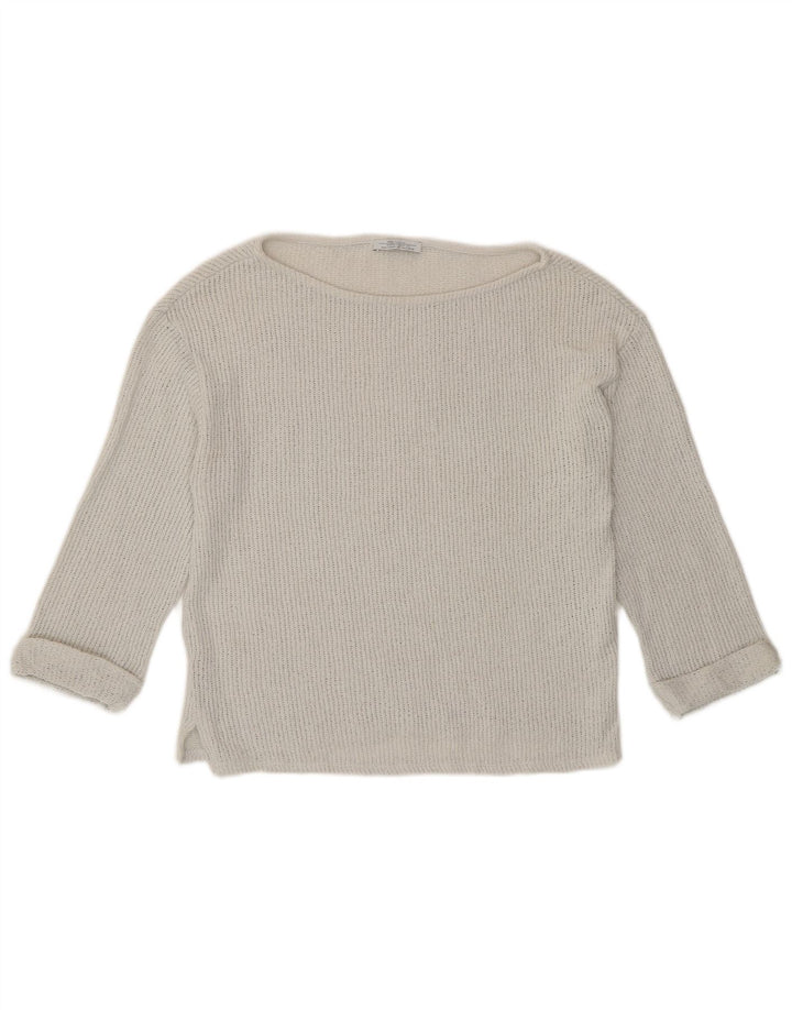 Zara Dame Top 3/4 ærmer UK 12 Medium White Bomuld