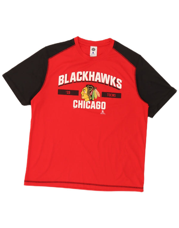 NHL Herre Chicago Blackhawks Grafisk T-Shirt Top XL Rød Colourblock