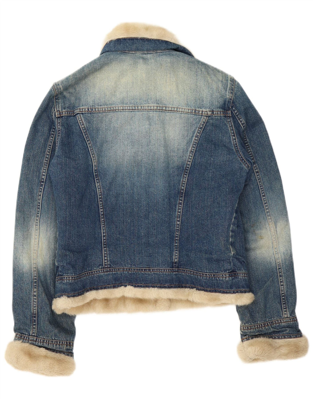 Liu Jo Dame Sherpa Denim Jacket UK 10 Small Blue Cotton