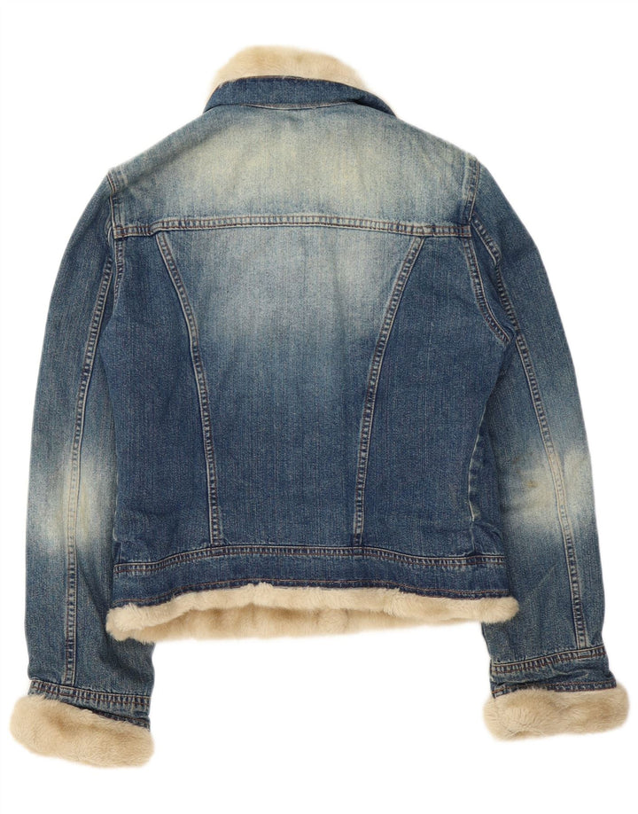 Liu Jo Dame Sherpa Denim Jacket UK 10 Small Blue Cotton