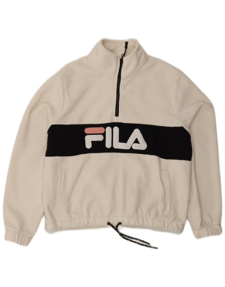 FILA Oversized grafisk fleecetrøje til kvinder UK 10 Small White Colourblock