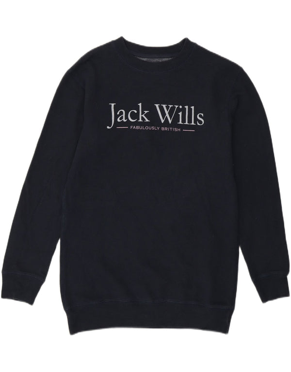 Jack Wills Dame Grafisk Sweatshirt Jumper UK 8 Small Navy Blue Bomuld