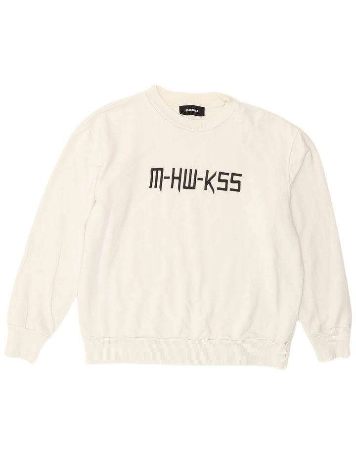 Diesel Herre Grafisk Sweatshirt Jumper Lille Hvid Bomuld