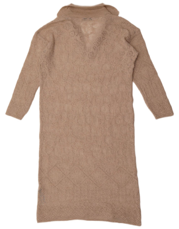 Zara Dame Langærmet Oversized Jumper Kjole UK 10 Lille Beige Akryl