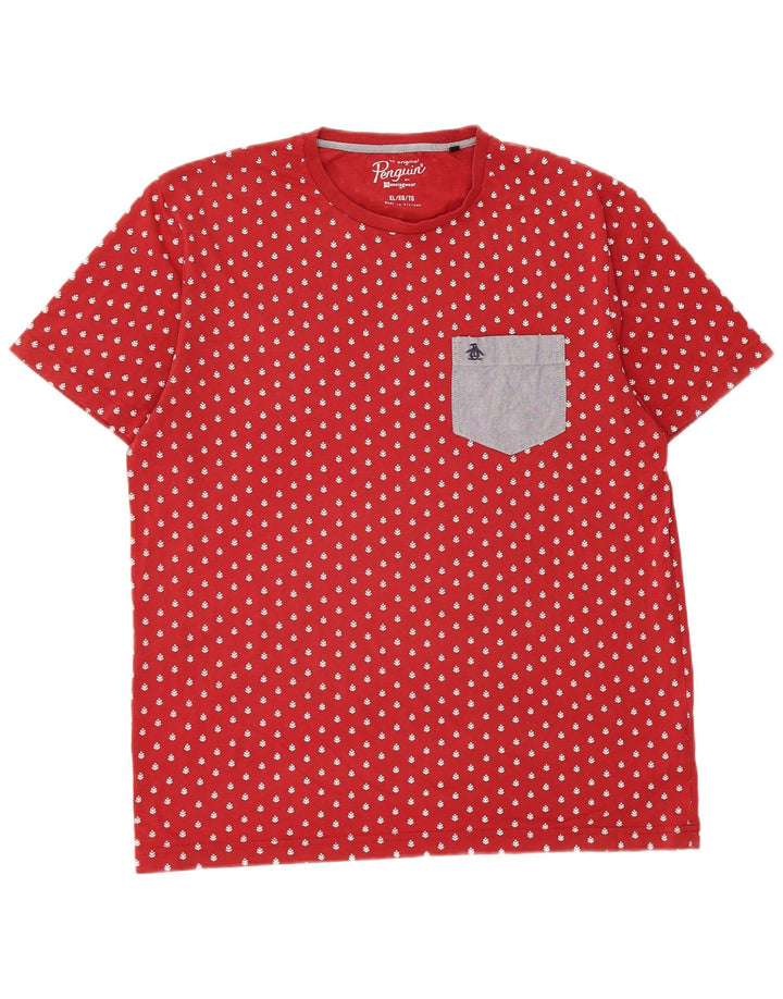 Penguin Herre T-Shirt Top XL Rød Plettet Bomuld