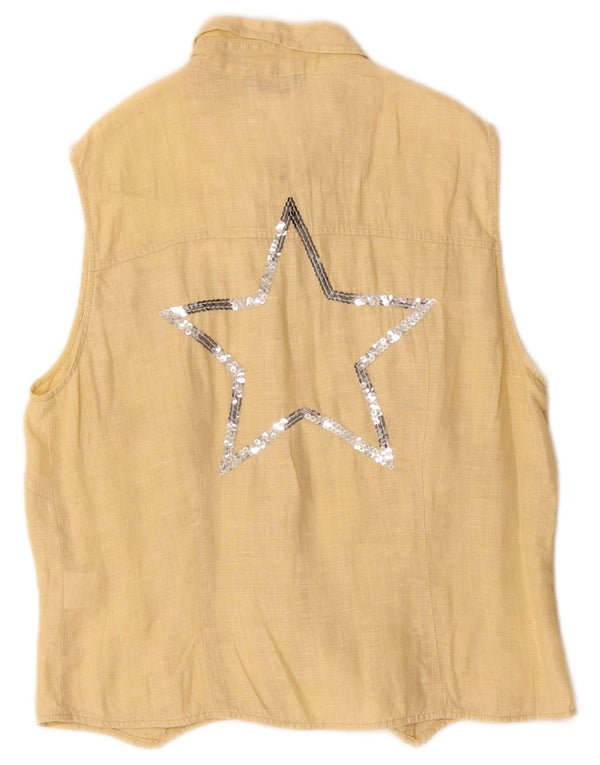 Krizia Jeans Grafisk ærmeløs skjorte til kvinder UK 14 Large Yellow