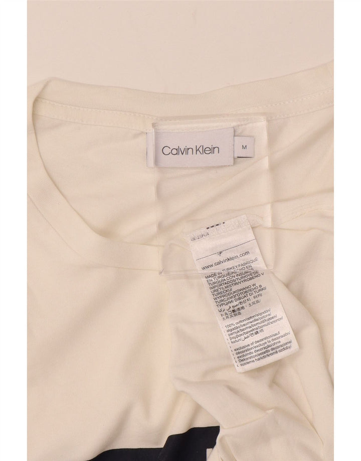 CALVIN KLEIN Herre grafisk T-shirt Top Medium White Colourblock Bomuld