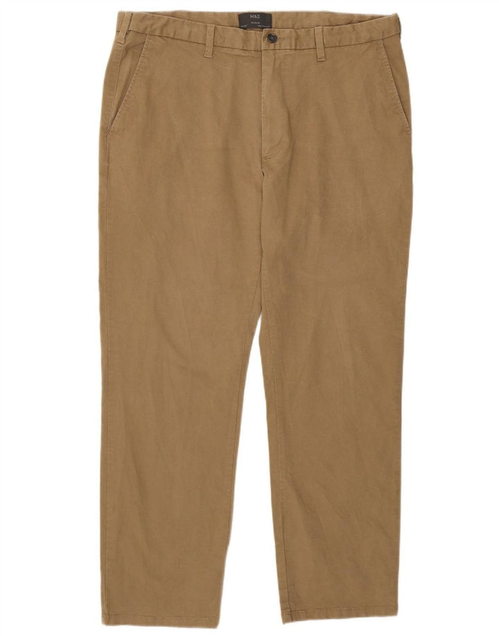MARKS & SPENCER Mens Regular Fit Chino Trousers W38 L29 Beige Cotton