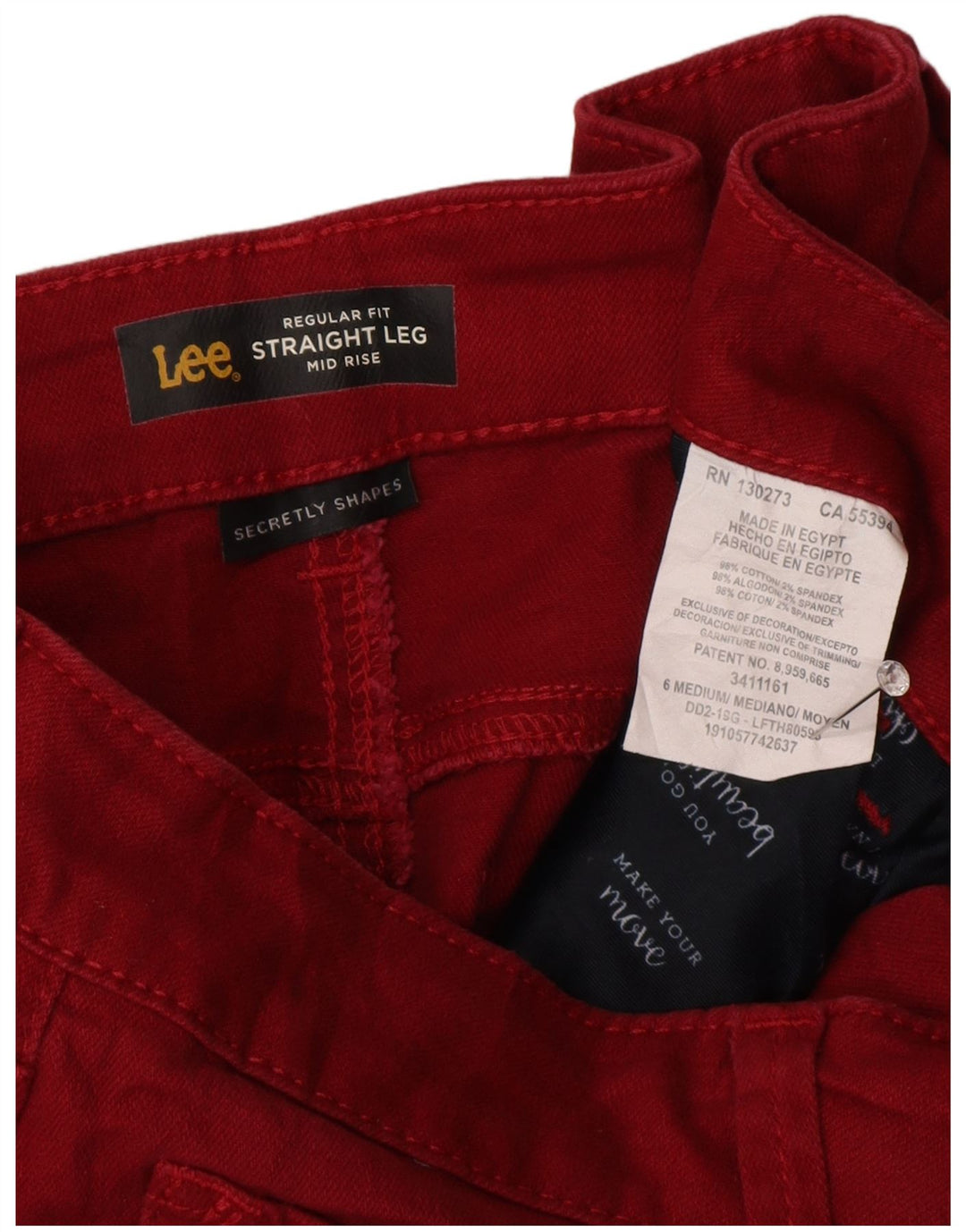 LEE Dame Mid Rise Regular Fit Straight Jeans US 6 Medium W30 L28 Rød
