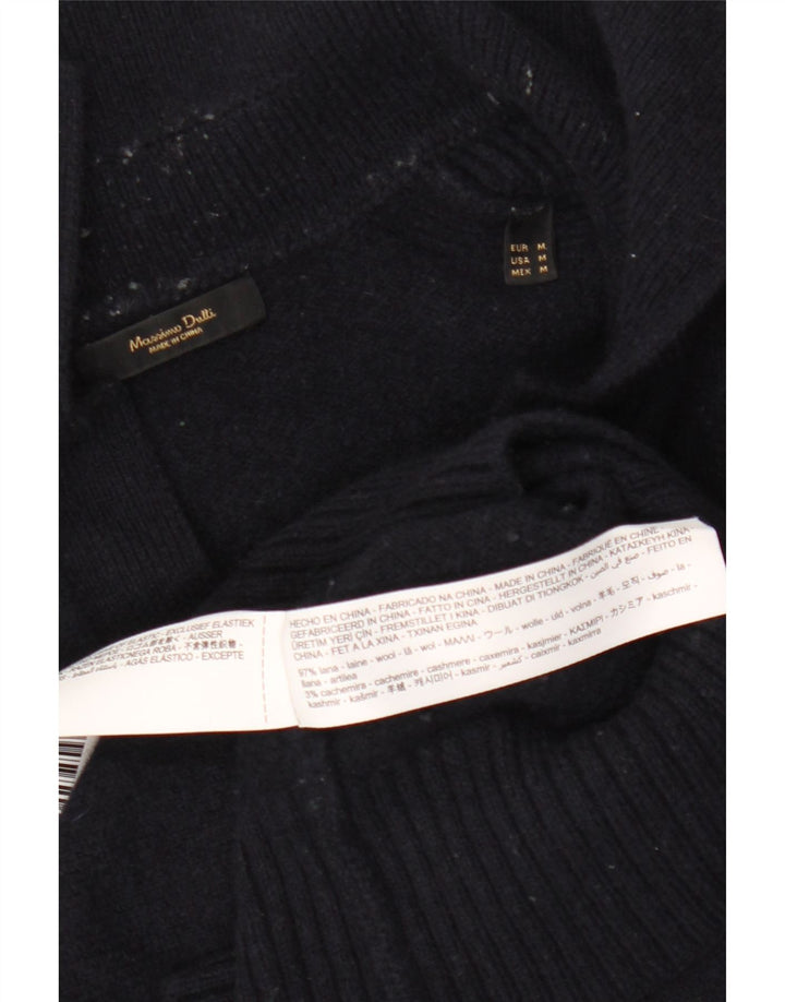 MASSIMO DUTTI Dame Polo Neck Jumper Sweater UK 14 Medium Navy Blue Wool