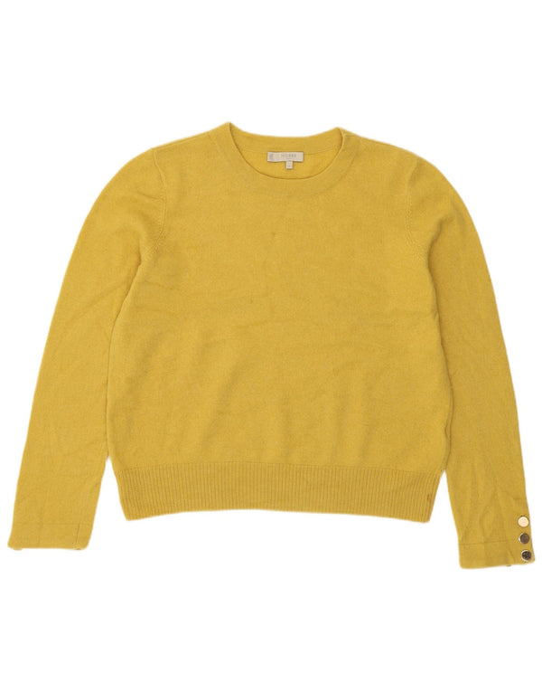 Hobbs Womens Crop Crew Neck Jumper Sweater UK 14 Large Yellow Wool