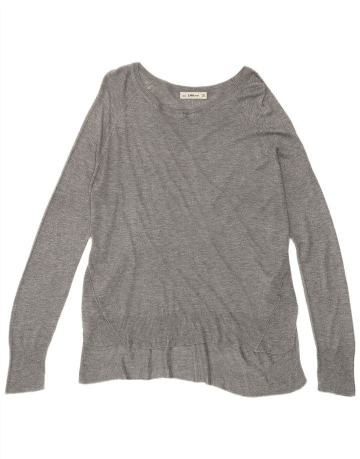 Zara Dame Boat Neck Jumper Sweater UK 14 Medium Grey Viscose