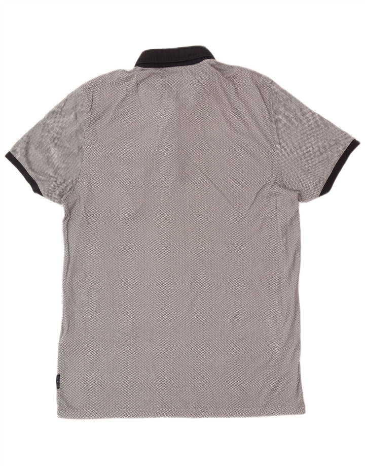 Ted Baker Herre Regular Fit Polo Shirt Størrelse 3 Medium Grå Geometrisk Bomuld